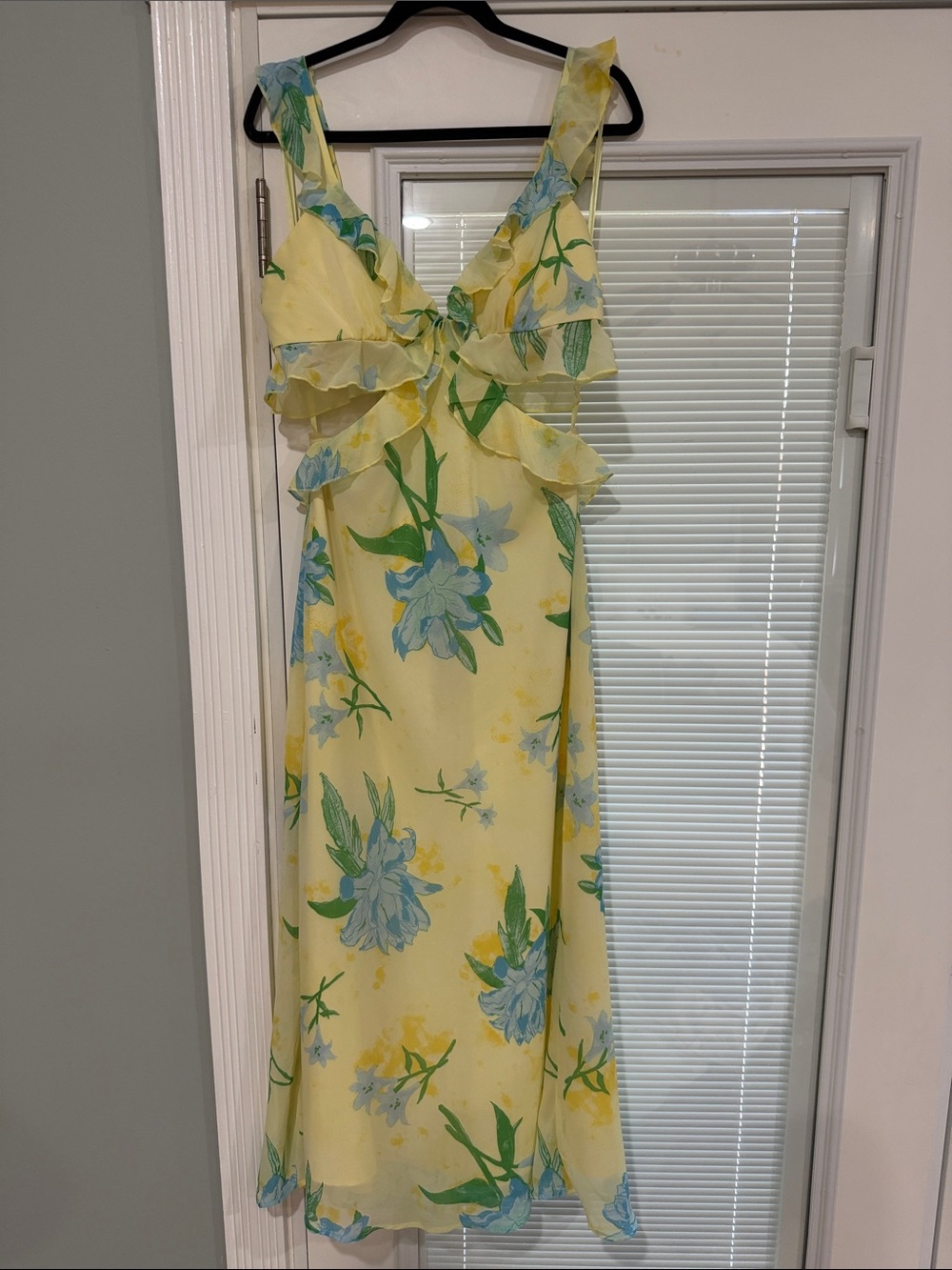Yellow Floral Maxi Dress with Ruffle Detail